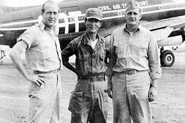 Hans V. Tofte, director CIA paramilitary operations, Korea, ROK MAJ Han Chul-min, and USMC MAJ Vincent R. &lsquo;Dutch&rsquo; Kramer at Atsugi Airbase, Japan.