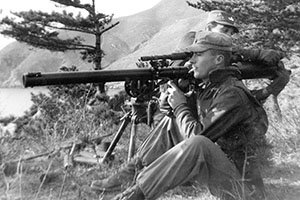 “Rocky ‘low tide’ islands served as targets for 57mm antitank recoilless rifle training given to US Navy UDT LT George C. Atcheson, III,” remarked SFC Pagnella.