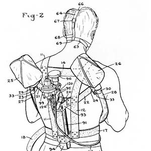 Diving Apparatus for Life Saving Work (back view) developed in 1939. Filed for Patent 16 December 1940.