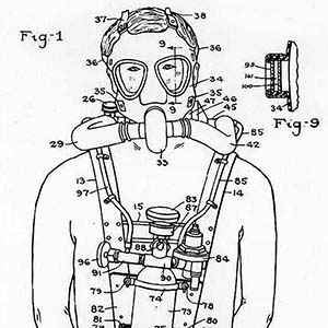 Lambertsen Diving Outfit (front view). Developed in 1940 and 1941. Patented 21 January 1942.