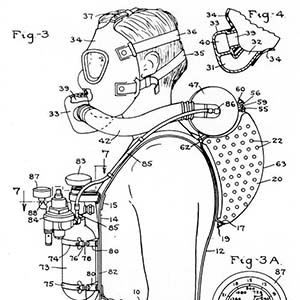 Side View Lambertsen Diving Outfit. Developed in 1940 and 1941. Patented 21 January 1942.