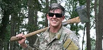 Sgt. 1st Class Christopher Celiz helping clear debris with fellow soldiers in the aftermath of a hurricane.